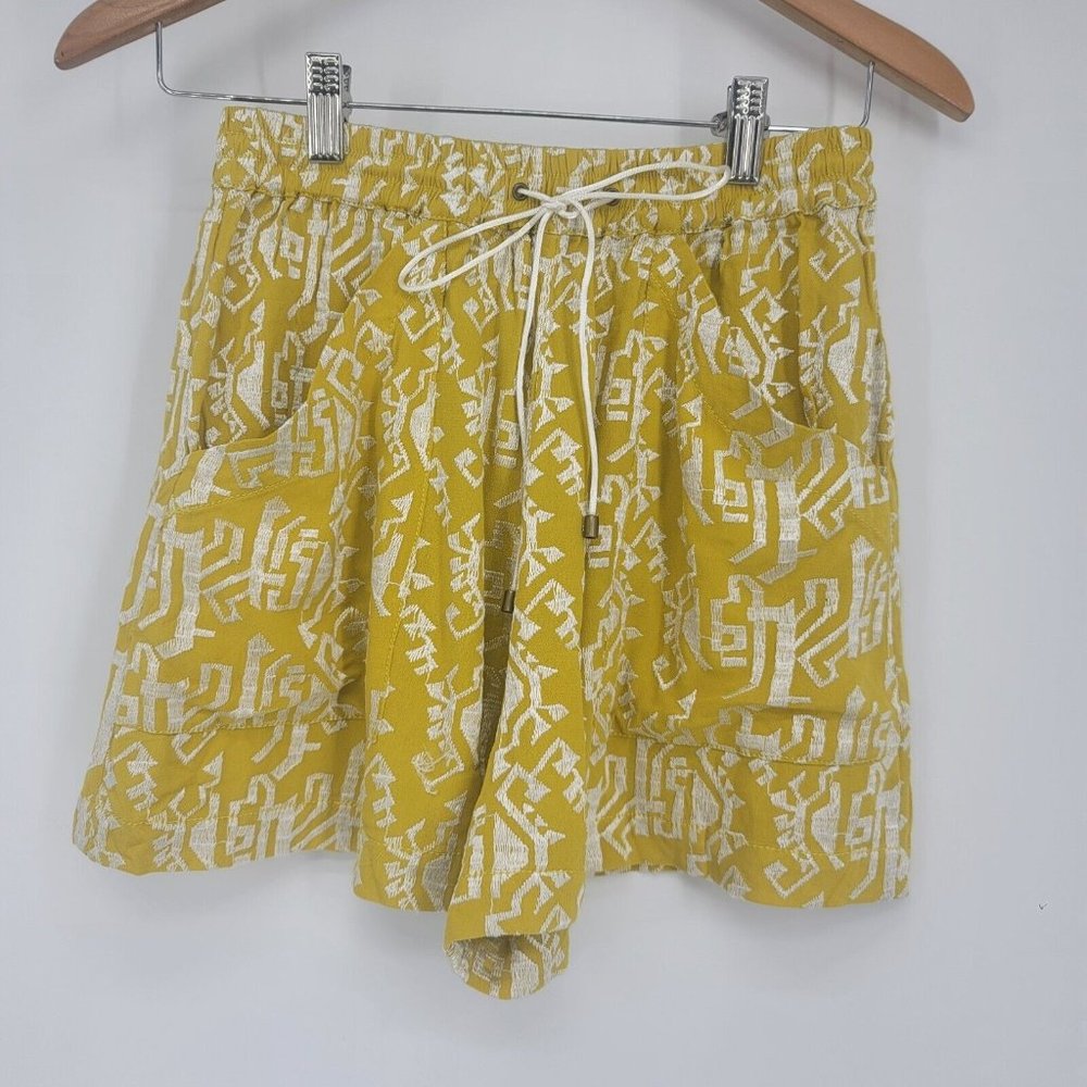 Anthropologie Elevenses Melora Embroidered Yellow Drawstring Shorts Size XS